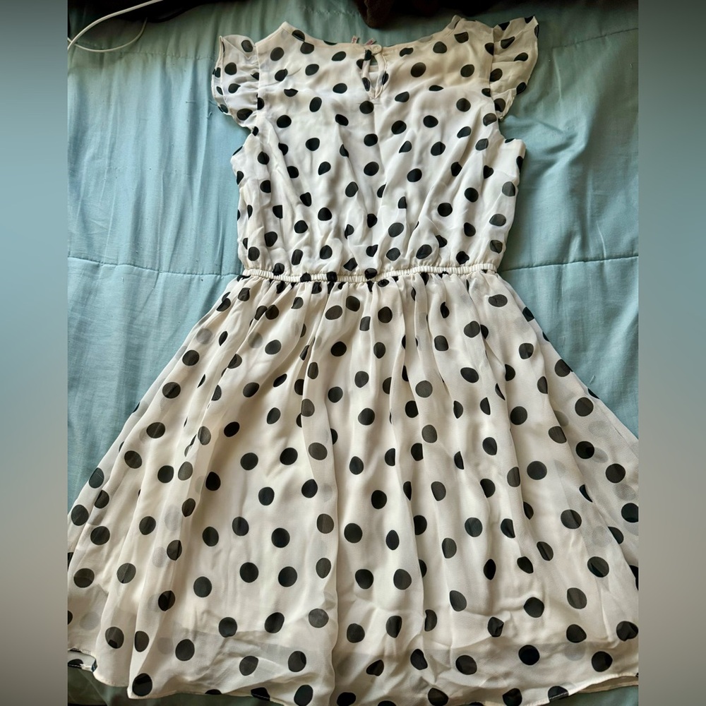 Scooter Brown cream w/black polka dot mid-length flowy dress